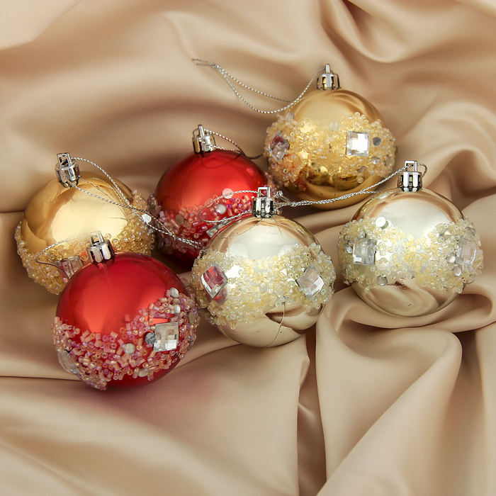 Набор шаров пластик d-6 см 6 шт "Кристалл" микс