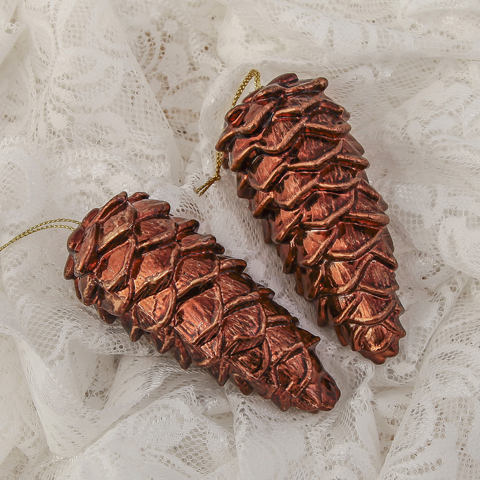 Украшение новогодние пластик 2 шт 10*4 см шишка