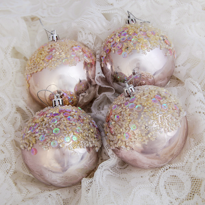 Набор шаров пластик d-8 см 4 шт "Кристалл" серебро