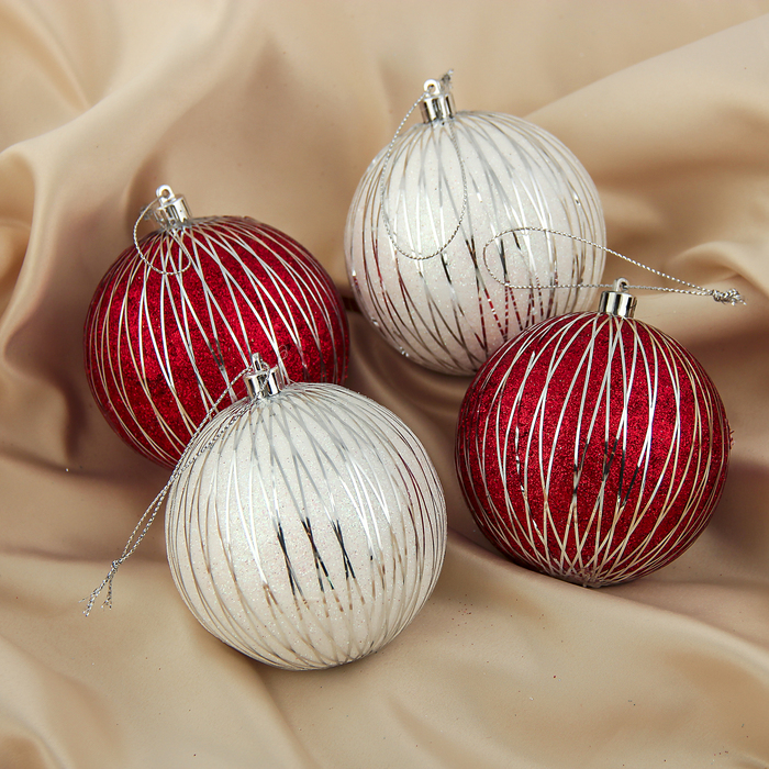 Набор шаров пластик d-8 см 4 шт "Бесконечность" бело-красный