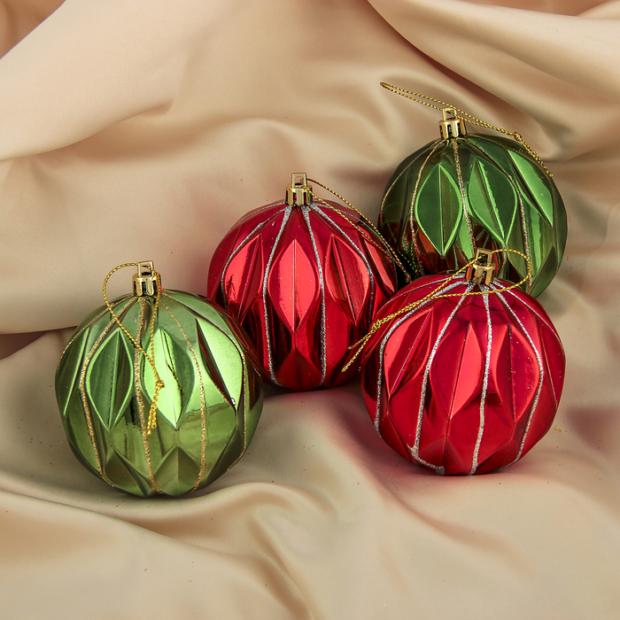Набор шаров пластик d-8 см 4 шт "Диона" зелено-красный