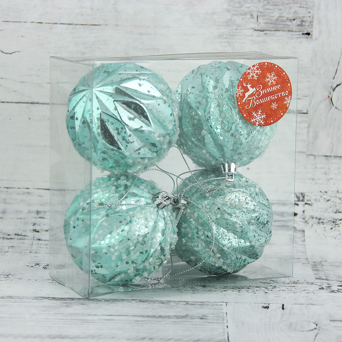 Набор шаров пластик d-8 см 4 шт "Диона" голубой