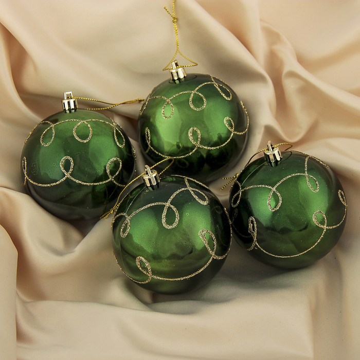 Набор шаров пластик d-8 см 4 шт "Изумрудный" узор