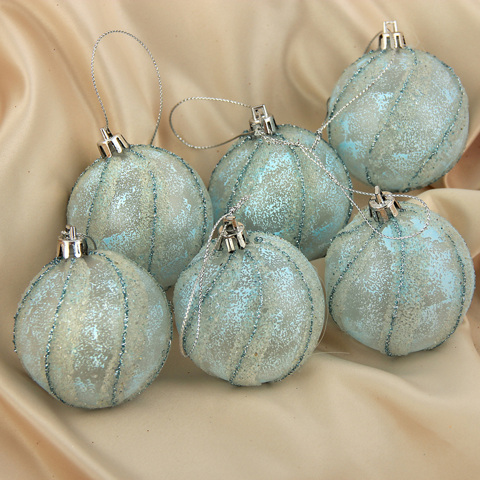 Набор шаров пластик d-6 см 6 шт "Утренний туман" голубой