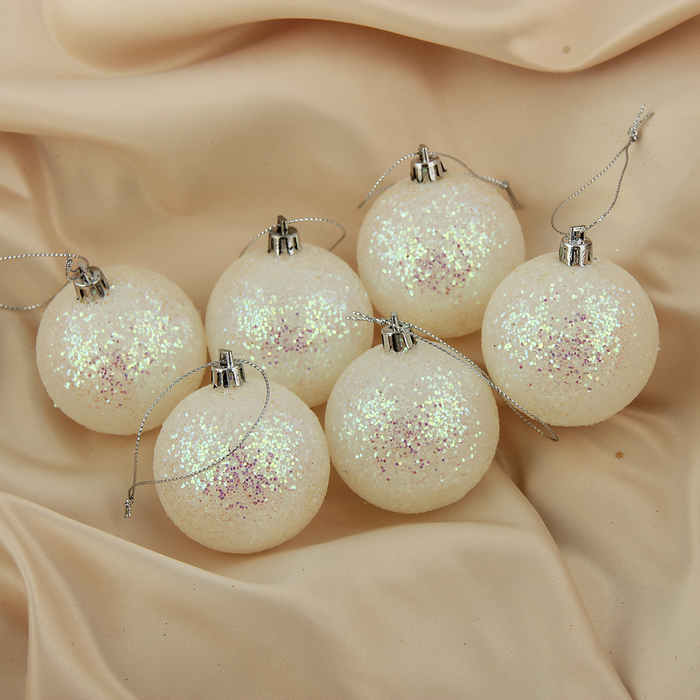 Набор шаров пластик d-6 см 6 шт "Белоснежный перелив"