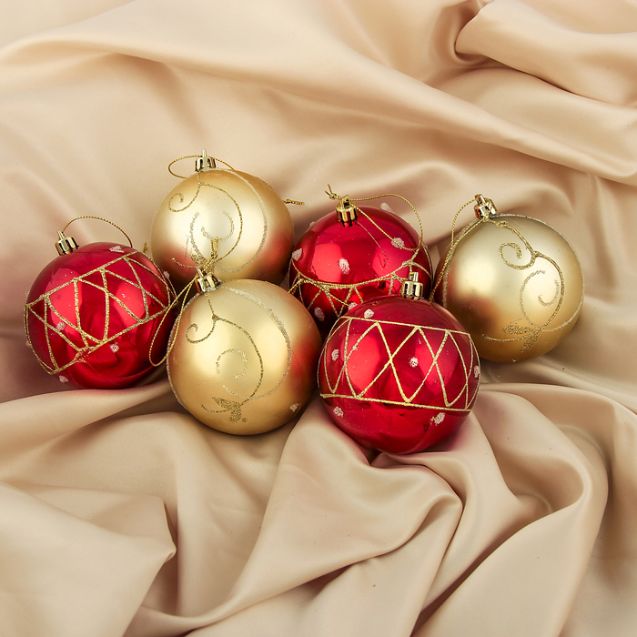 Набор шаров пластик d-8 см 6 шт "Лютия" сеточка