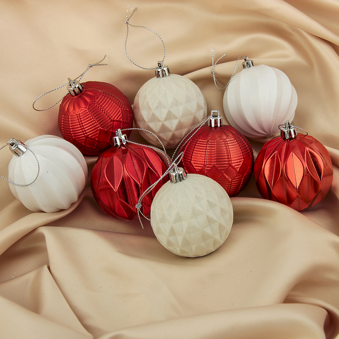 Набор шаров пластик d-6 см 8 шт "Мелодия" бело-красный