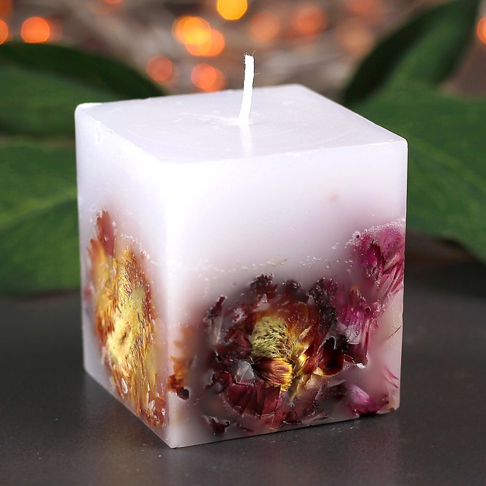 Свеча куб, 5х5х5,5см, "Цветочная"