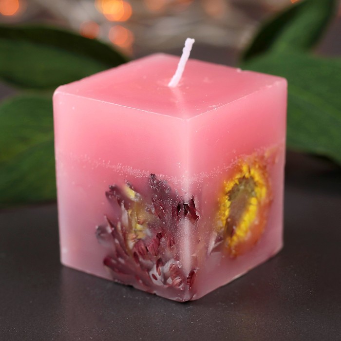 Свеча куб, 5х5х5,5см, "Цветочная"