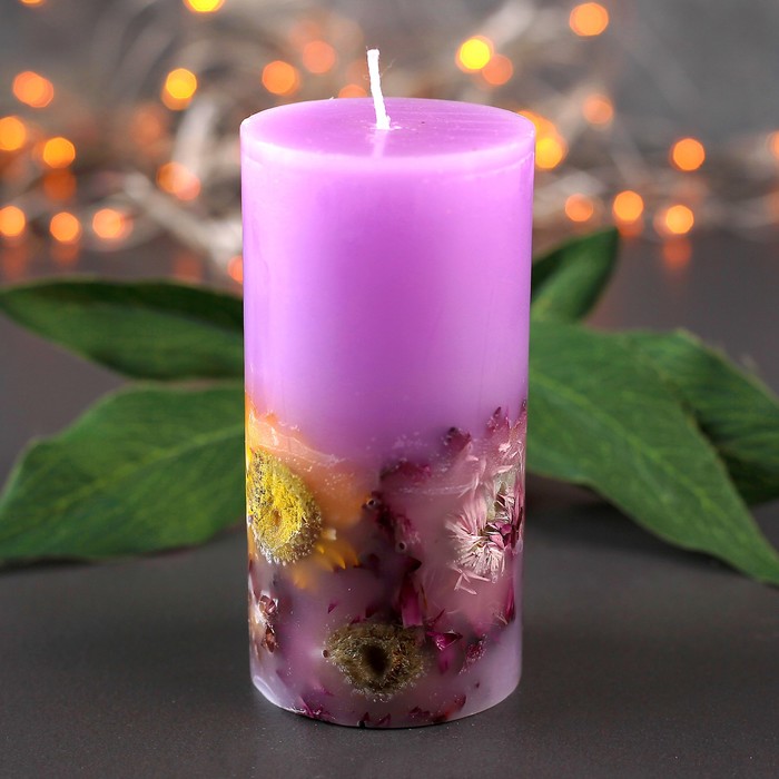 Свеча цилиндр, 5х10см, "Цветочная"