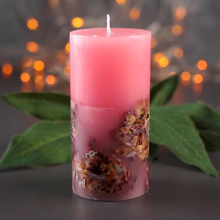 Свеча цилиндр, 5х10см, "Цветочная"