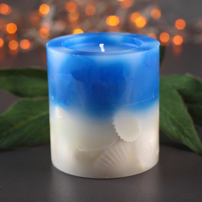 Свеча цилиндр, 7х7,5см, "Морская мозаика"