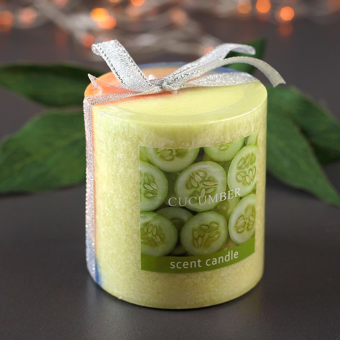 Свеча цилиндр, 7х7,5см, "Кристаллический узор", огурец