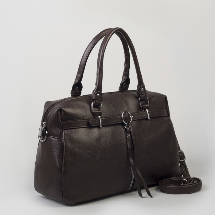 Сумка женская, отдел на молнии, 2 наружных кармана, длинный ремень, цвет кофе