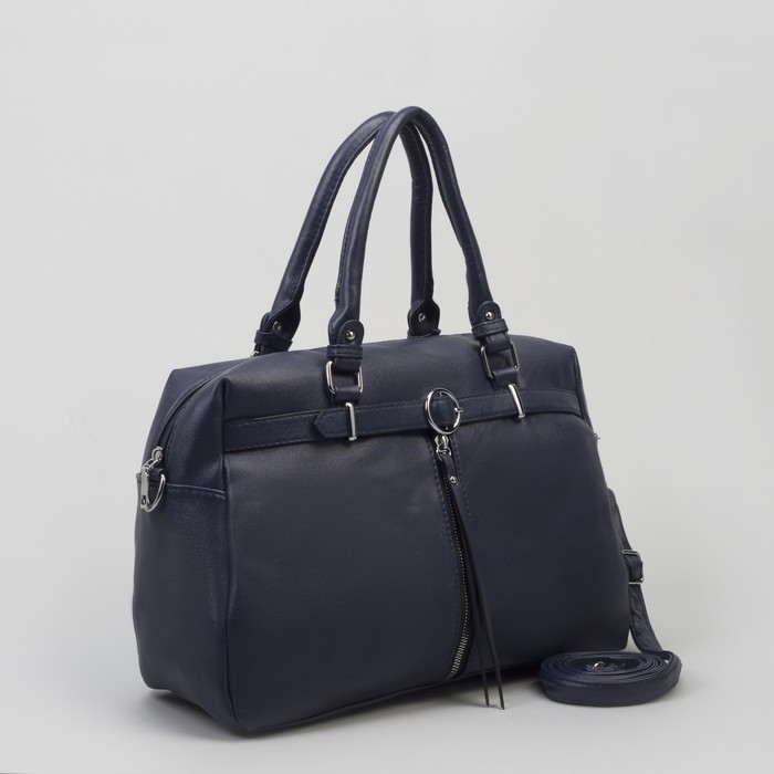 Сумка женская, отдел на молнии, 2 наружных кармана, длинный ремень, цвет синий