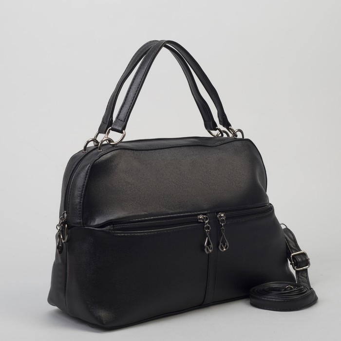 Сумка женская, отдел на молнии, 3 наружных кармана, длинный ремень, цвет чёрный