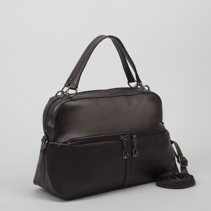 Сумка женская, отдел на молнии, 3 наружных кармана, длинный ремень, цвет кофе