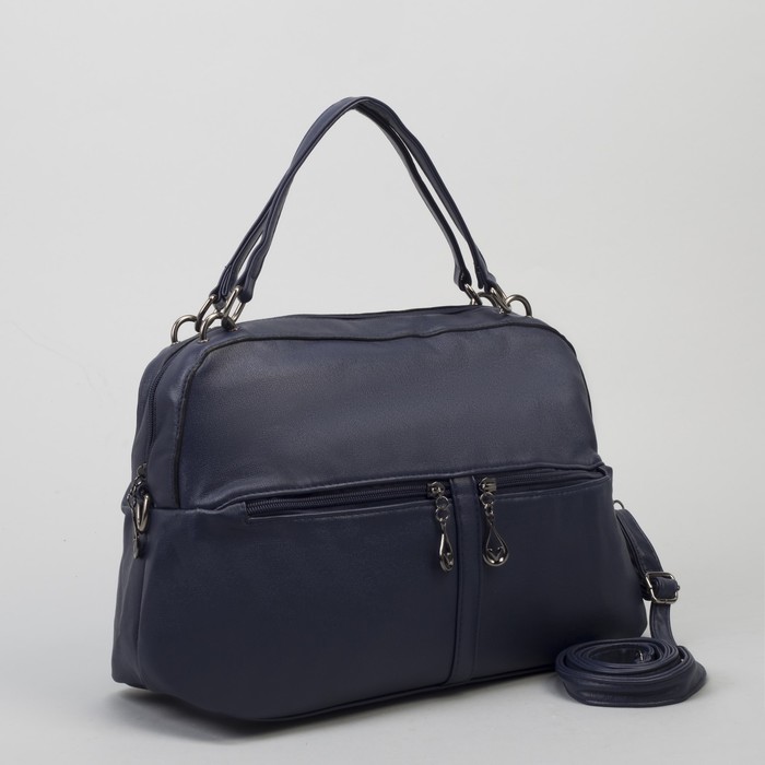 Сумка женская, отдел на молнии, 3 наружных кармана, длинный ремень, цвет синий