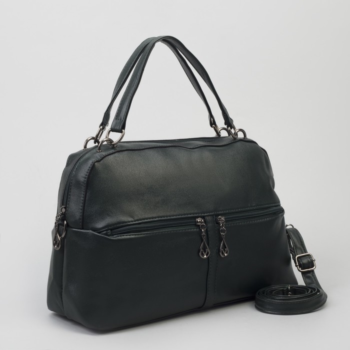 Сумка женская, отдел на молнии, 3 наружных кармана, длинный ремень, цвет зелёный