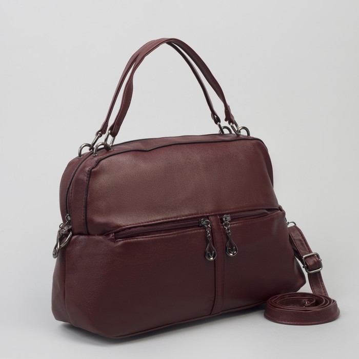 Сумка женская, отдел на молнии, 3 наружных кармана, длинный ремень, цвет бордовый