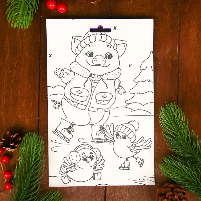 Аппликация перьями и стразами "Свинка и шар" + бантик