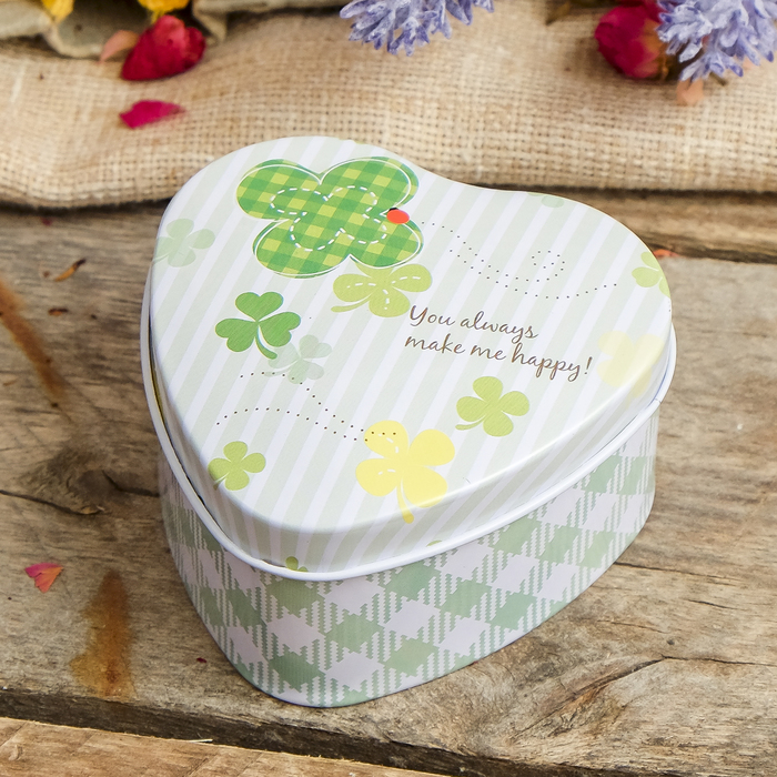 Шкатулка металл сердце "Клевер" 4х7х7 см