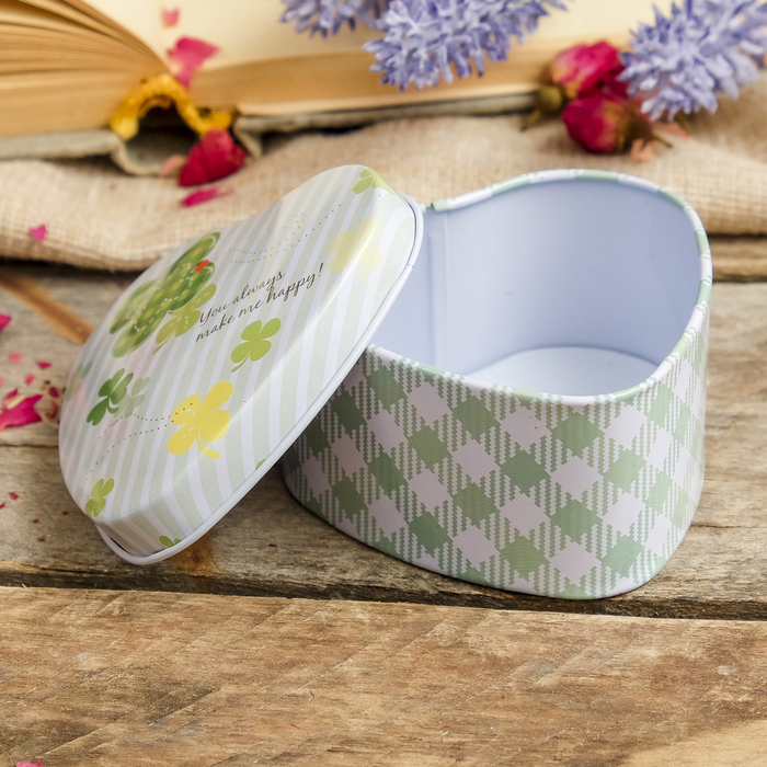 Шкатулка металл сердце "Клевер" 4х7х7 см