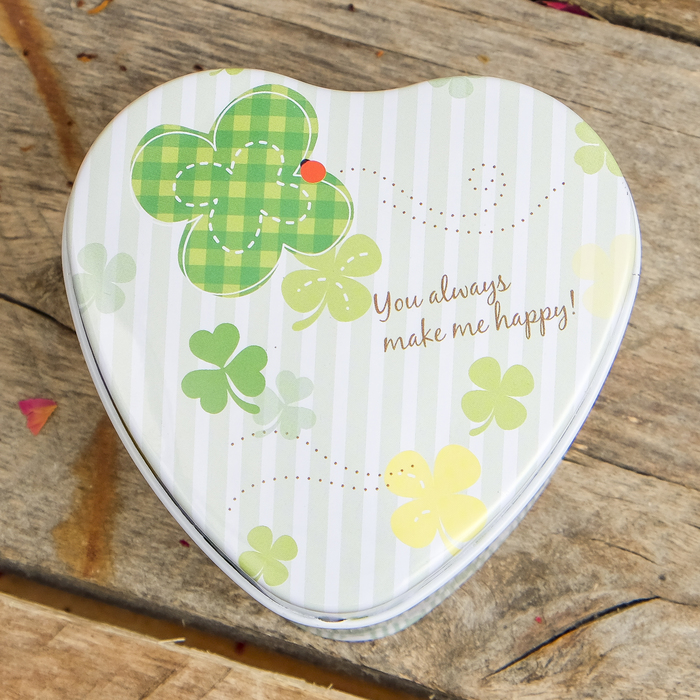 Шкатулка металл сердце "Клевер" 4х7х7 см