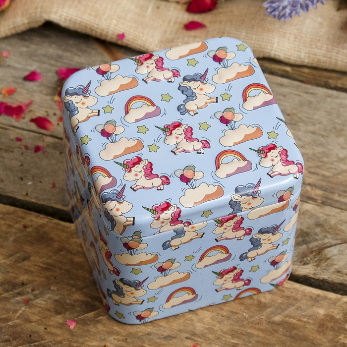 Шкатулка металл "Маленький единорог и облачка" 6,5х7,5х7,5 см