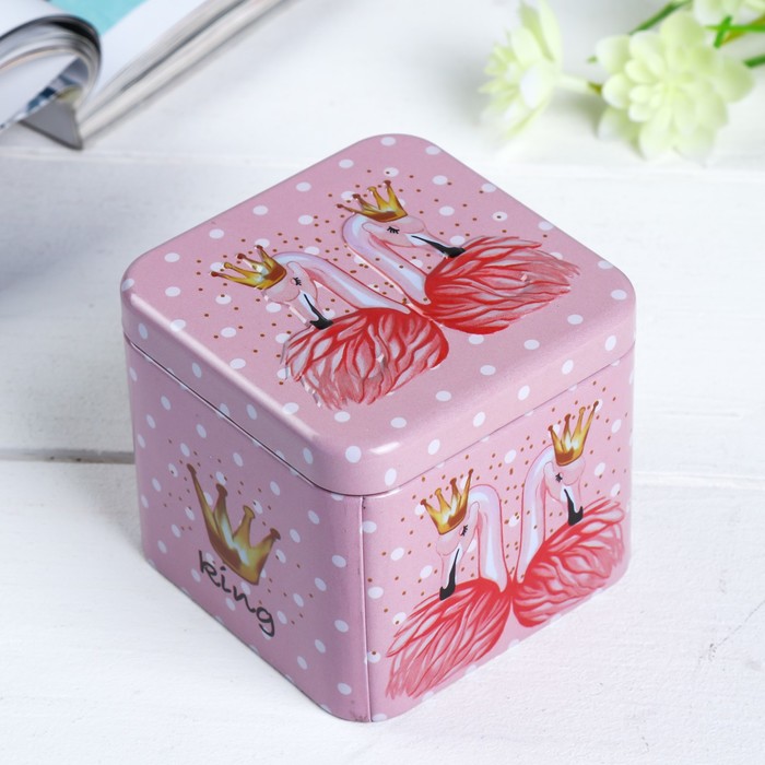 Шкатулка металл "Фламинго с цветами" 6,5х7,5х7,5 см