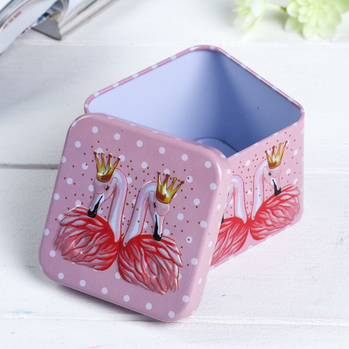 Шкатулка металл "Фламинго с цветами" 6,5х7,5х7,5 см