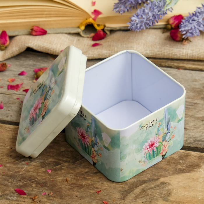 Шкатулка металл "Я люблю кактусы" 6,5х7,5х7,5 см