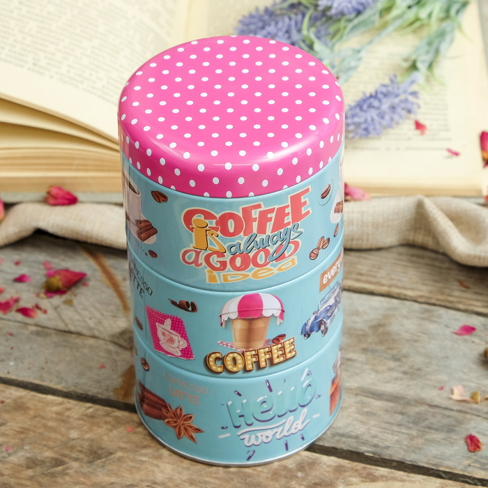 Шкатулка металл "Кофе" набор 3 шт 15,3х8,7х8,7 см