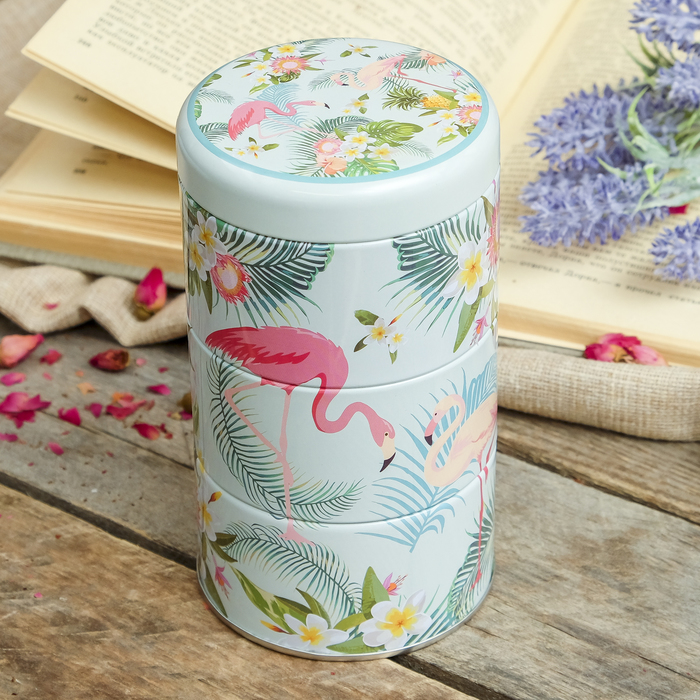 Шкатулка металл "Фламинго с цветами" набор 3 шт 15,3х8,7х8,7 см