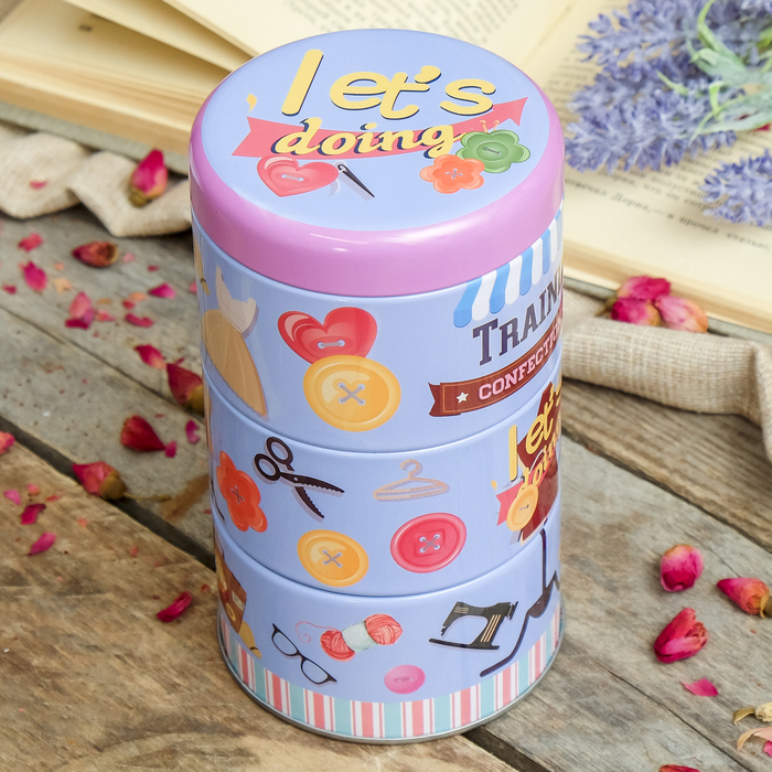 Шкатулка металл "Рукоделие" набор 3 шт 15,3х8,7х8,7 см