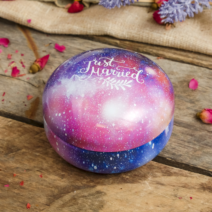 Шкатулка металл круглая "Just married" 6х8,5х8,5 см