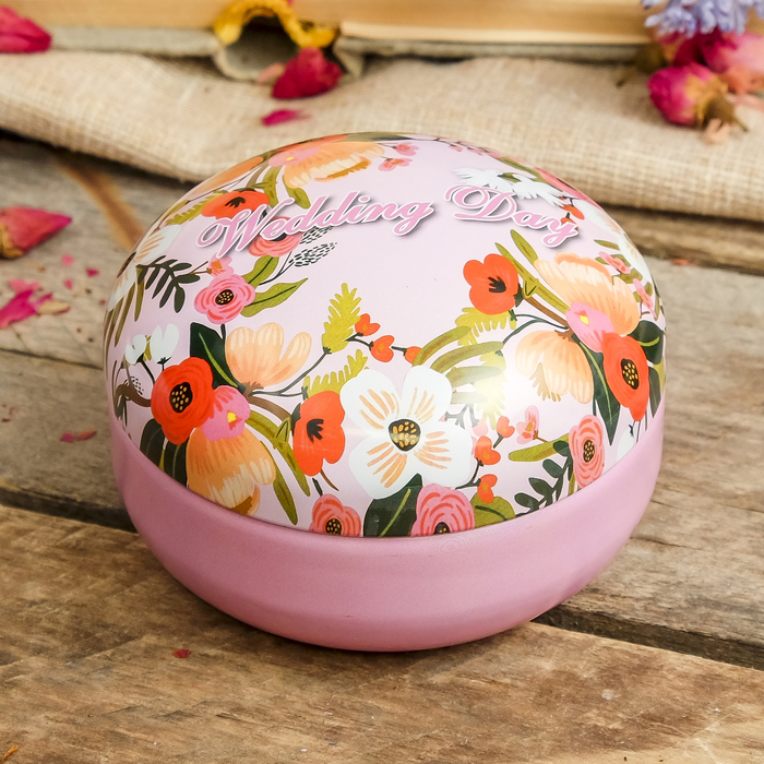 Шкатулка металл круглая "Свадебный день" 6х8,5х8,5 см