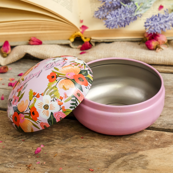 Шкатулка металл круглая "Свадебный день" 6х8,5х8,5 см