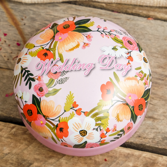 Шкатулка металл круглая "Свадебный день" 6х8,5х8,5 см