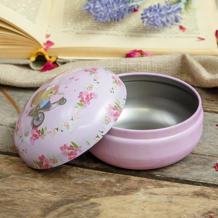 Шкатулка металл круглая "Медвежата на велосипеде" 6х8,5х8,5 см