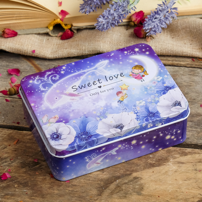 Шкатулка металл прямоугольная "Сказочный сад с цветами" 4х12,5х9,5 см