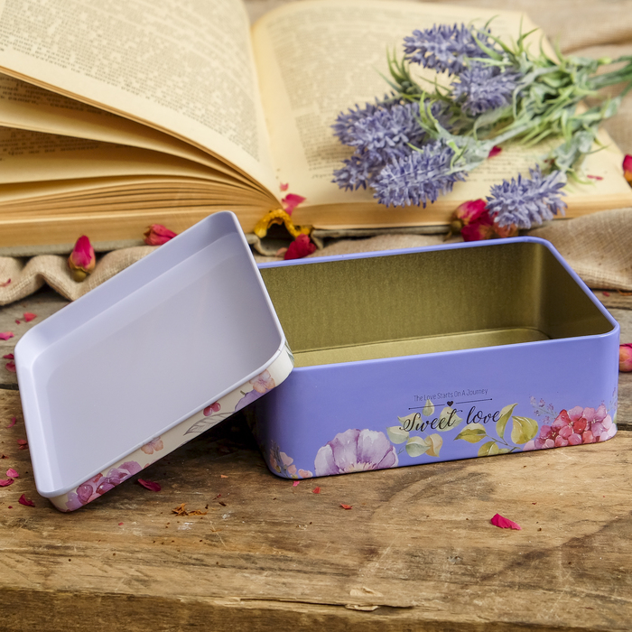 Шкатулка металл прямоугольная "Гортензии" 4х12,5х9,5 см