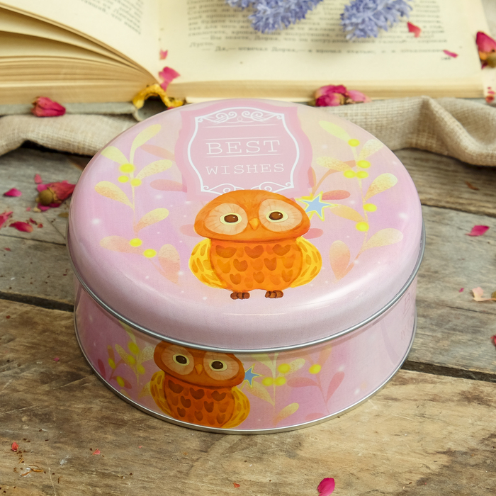 Шкатулка металл круглая "Совёнок" 6х14х14 см