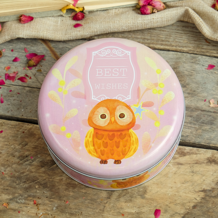 Шкатулка металл круглая "Совёнок" 6х14х14 см