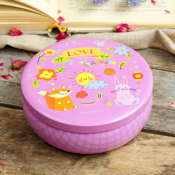 Шкатулка металл круглая "Лесные зверушки" 5,6х13,3х13,3 см