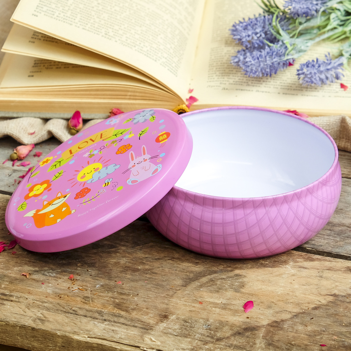 Шкатулка металл круглая "Лесные зверушки" 5,6х13,3х13,3 см