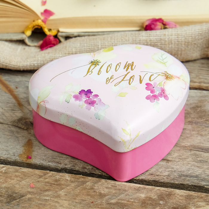 Шкатулка металл сердце "Акварельные цветы" 4х9х9,5 см