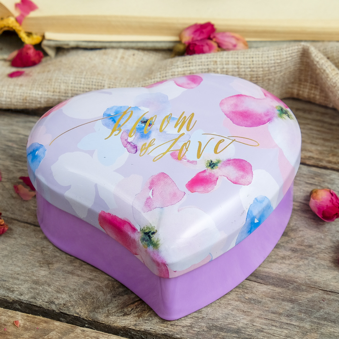 Шкатулка металл сердце "Акварельные лепестки" 4х9х9,5 см