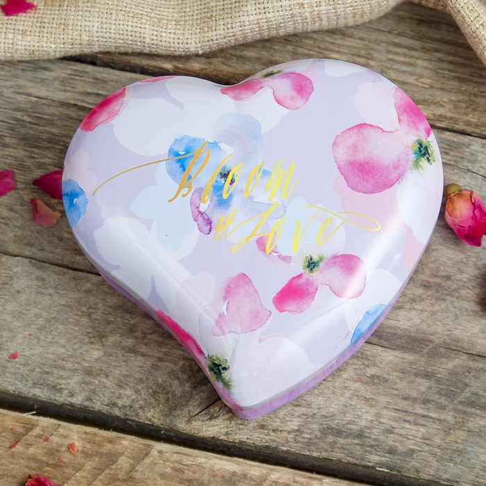 Шкатулка металл сердце "Акварельные лепестки" 4х9х9,5 см