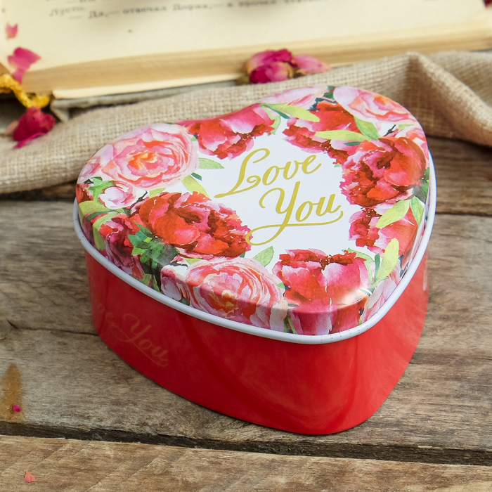 Шкатулка металл сердце "Красочные пионы" 4х9х9,5 см
